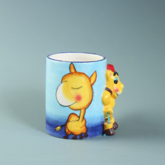 Animal print ceramic kids mug with horse handle for decorative