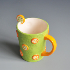 3d shape Green Color Fruit pattern ceramic Water Mug