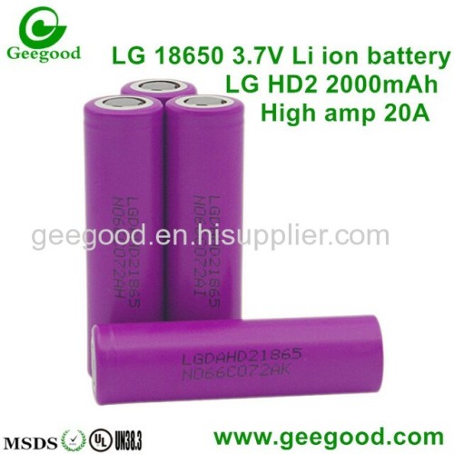 Geniune LG HG2  HE4 HE2 HD2C HD2 18650 3000mAh 2500mAh  2000mAh 20A high amp high capacity battery for vape/mod/ e-cig