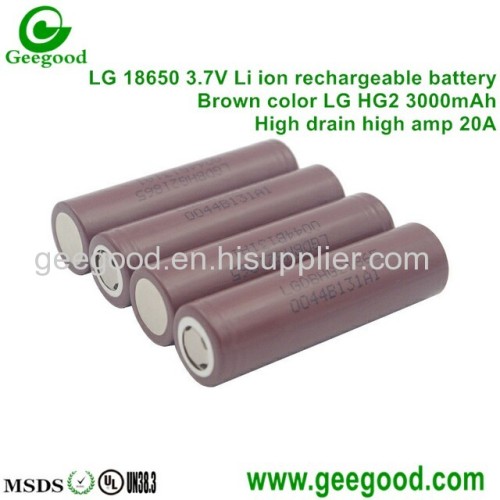 Geniune LG HG2  HE4 HE2 HD2C HD2 18650 3000mAh 2500mAh  2000mAh 20A high amp high capacity battery for vape/mod/ e-cig