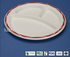 Hot Food Friendly 100% Biodegradable 9'' paper plate with compartment