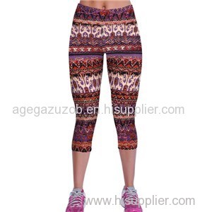 Coffee Geometric And Floral Capris Leggings