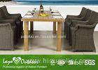 Custom Wicker Patio Furniture Dining Sets With Solid Wood Dining Table / 5cm Cushion