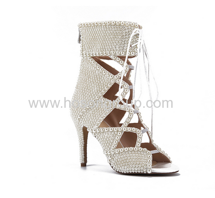 Latest style open toe beads decorated women sandals