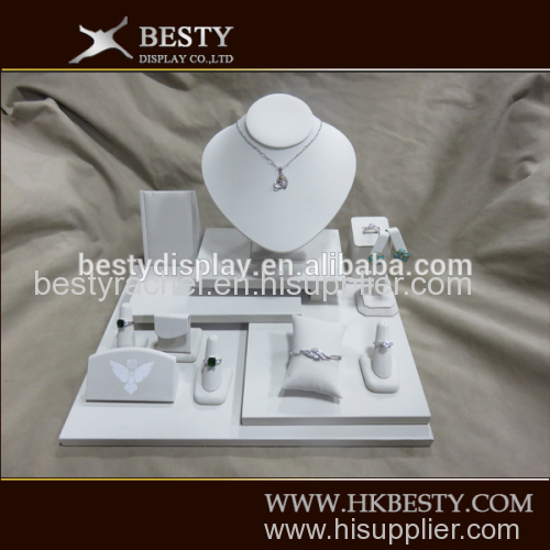 white leather jewelry display set