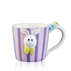 Purple stripe ceramic Tea mug with Rabbit animal pattern