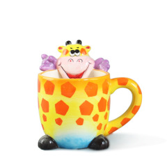 Animal print ceramic kids mug with horse handle for decorative