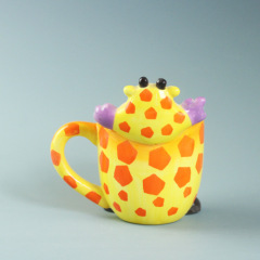 Animal print ceramic kids mug with horse handle for decorative