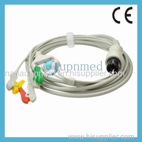 Universal direct connect 3 lead clip ECG cable