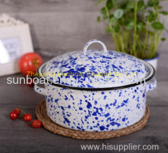 5QT white+blue color painted cast iron enamel soup pot