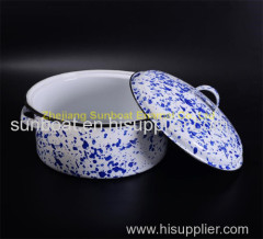 5QT white+blue color painted cast iron enamel soup pot