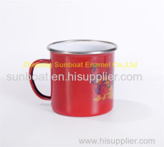 red color 8*8cm dimension cast iron enamel travel mug