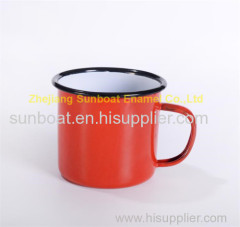 red color 8*8cm dimension cast iron enamel travel mug