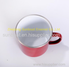 red color 8*8cm dimension cast iron enamel travel mug