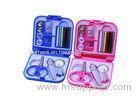 Portable Pink Blue Color Travel Sewing Kits With Folding Plastic Case