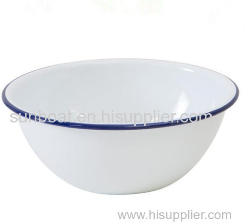 white color blur rim cast iron hand-painted enamel mixing bowl