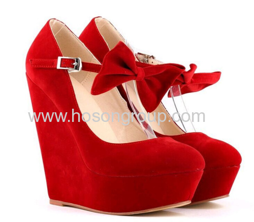 New fashion multi color bowtie wedge heel shoes