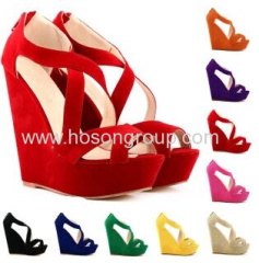 New style wedge heel straps decorated shoes