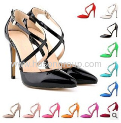 New fashion buckle and elastic band high heel dress shoes