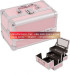 Makeup Train Case Cosmetic Organizer Mirror 3 Trays PINK Aluminum Jewelry Box