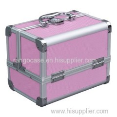 Makeup Train Case Cosmetic Organizer Mirror 3 Trays PINK Aluminum Jewelry Box