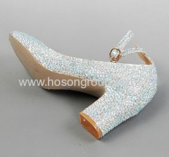 Pretty rhinestone round toe chunky heel wedding shoes