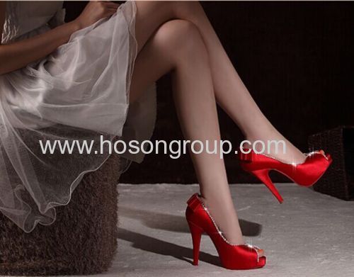 Fashion bowtie peep toe rhinestone decorated high heel wedding shoes