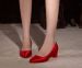 Fashion red pointed toe chunky heel wedding pump shoes