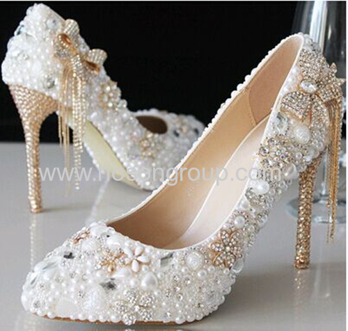 New style beading and chains stiletto heel wedding shoes