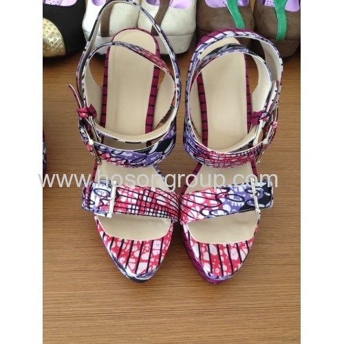 New style African Printed Fabric open toe high heel sandals