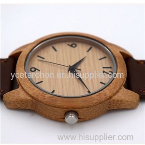 Black Leather Strap Custom Design Carbonized Bamboo Watch