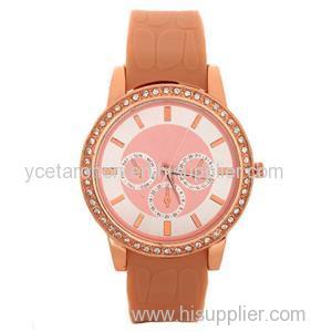 Alloy Case Silicone Band Fake Chronograph Dial Women's Watch