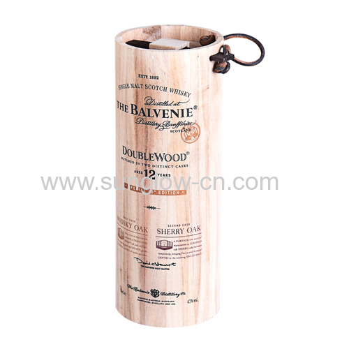 Round Wine Wooden  Box With Rope