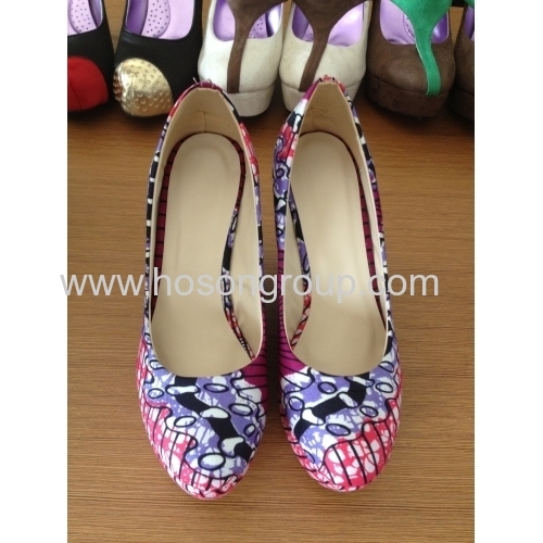 New style African Printed Fabric peep toe wedge heel shoes