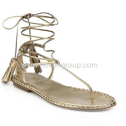 New fashion lace-up tassels decorated flat sandals