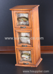 Wooden box with 3 mini drawers fish on face