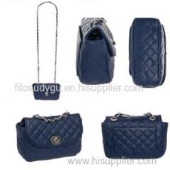 Plain Satchels Handbags Navy Blue Quilted Faux Leather Crossbody Handbag Bag Purse With Metal Chain Strap