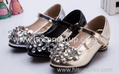 Rhinestone girls low heel dress shoes