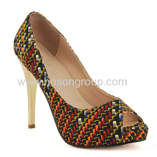 New style African printed fabric peep toe shoes