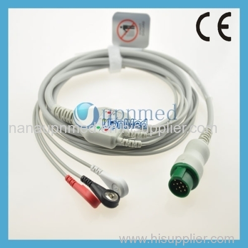 Schiller 12 pins one piece 3-lead ecg cable Snap AHA U325-13SA