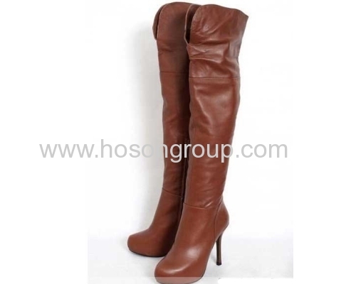 New fashion brown PU leather high hel boots