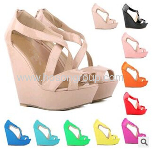 New fashion straps zip wedge heel sandals