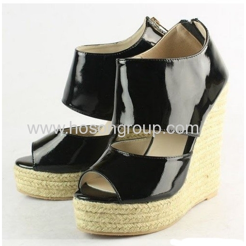 PU wedge knitting heel shoes