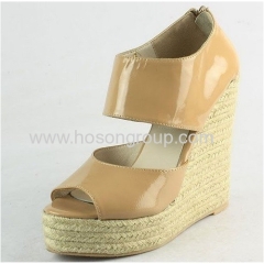 PU wedge knitting heel shoes