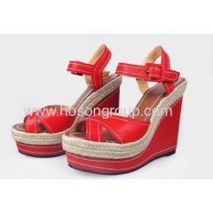 Open toe buckle strap wedge shoes