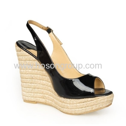 Buckle strap knitting wedge heel shoes