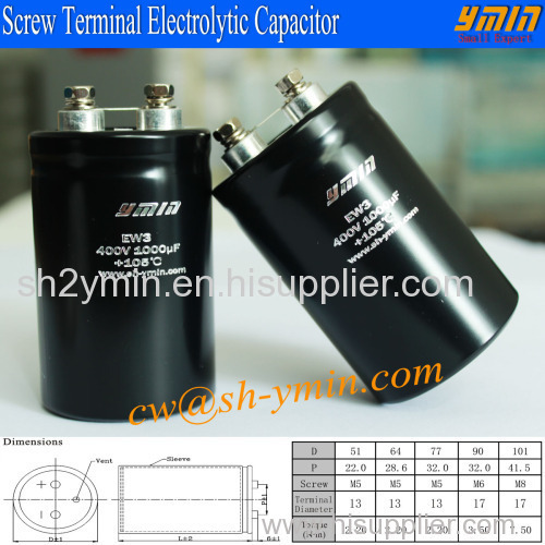 High Ripple Current Capacitor 400V 1000uF Screw Terminal Aluminium Electrolytic Capacitor 51x75mm RoHS
