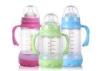 Double Deck Borosilicate Glass Baby Bottles 180ML With Handles Wide Neck