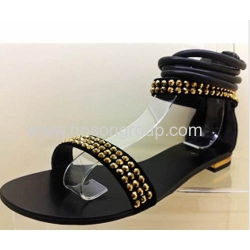 Ankle strap and zipper heel sandals with studs