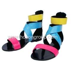 Colorful PU leather ankle strap and zipper sandals
